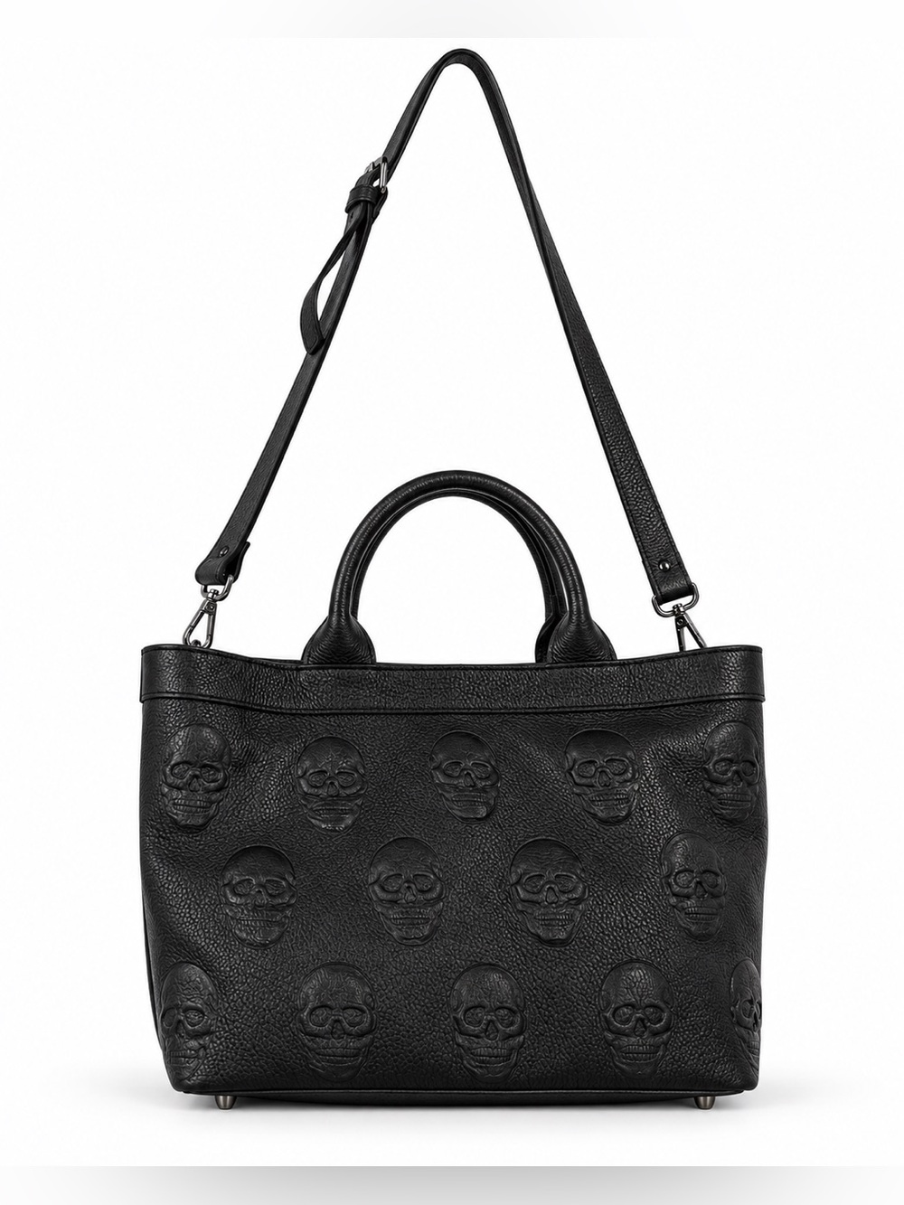 NWT IO Pelle Italia Art 552 Black Leather Skull Embossed Tote
